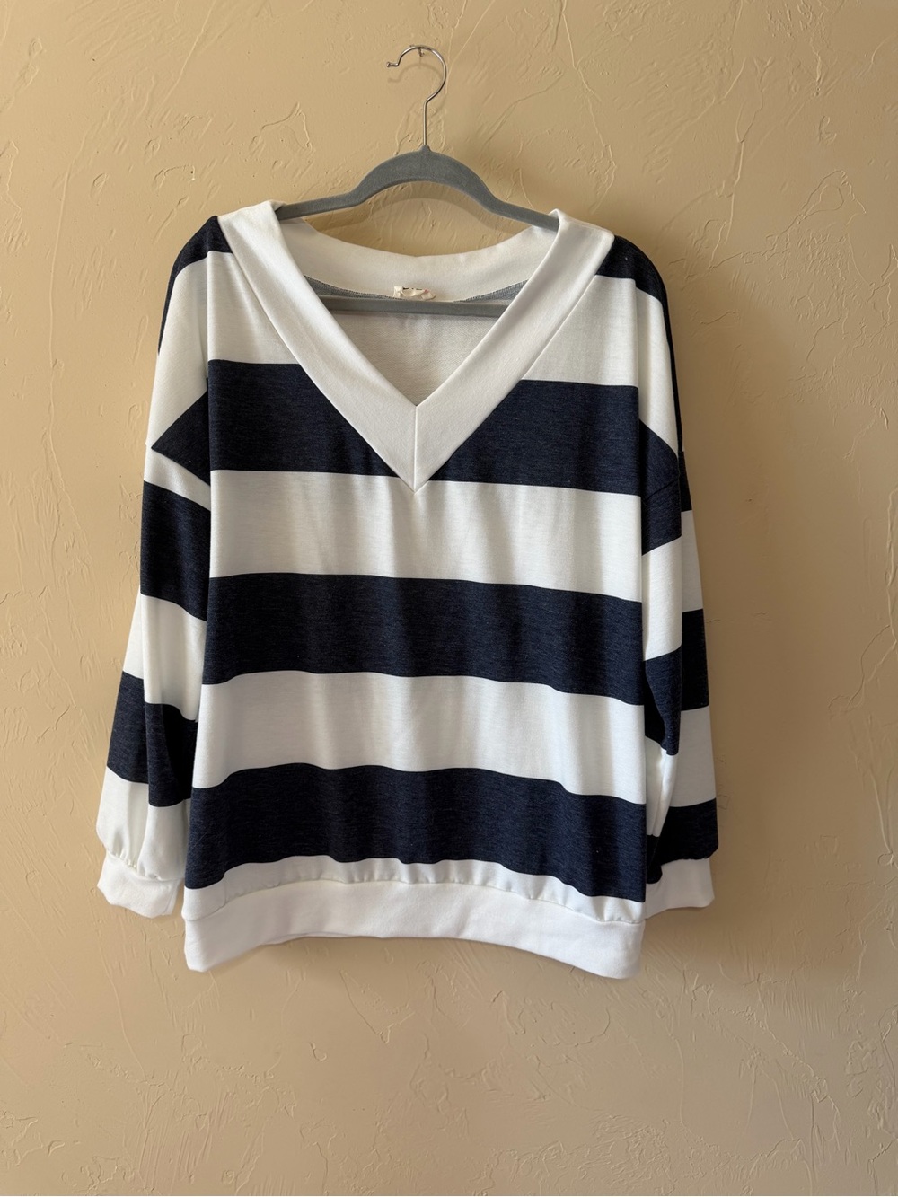BiBi Navy and White Striped V-Neck Top